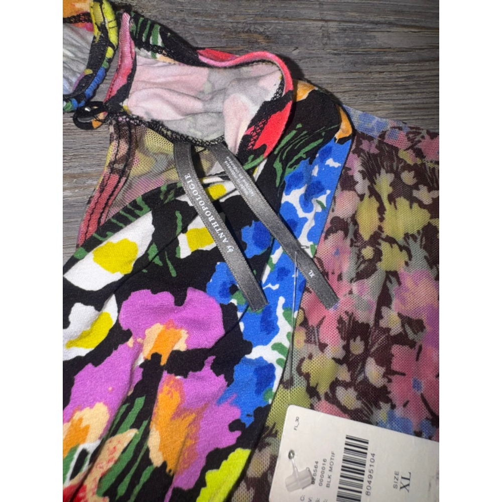 NWT women’s ANTHROPOLOGIE floral colorful Mesh Halter Mock-Neck midi Dress sz XL - Picture 9 of 11